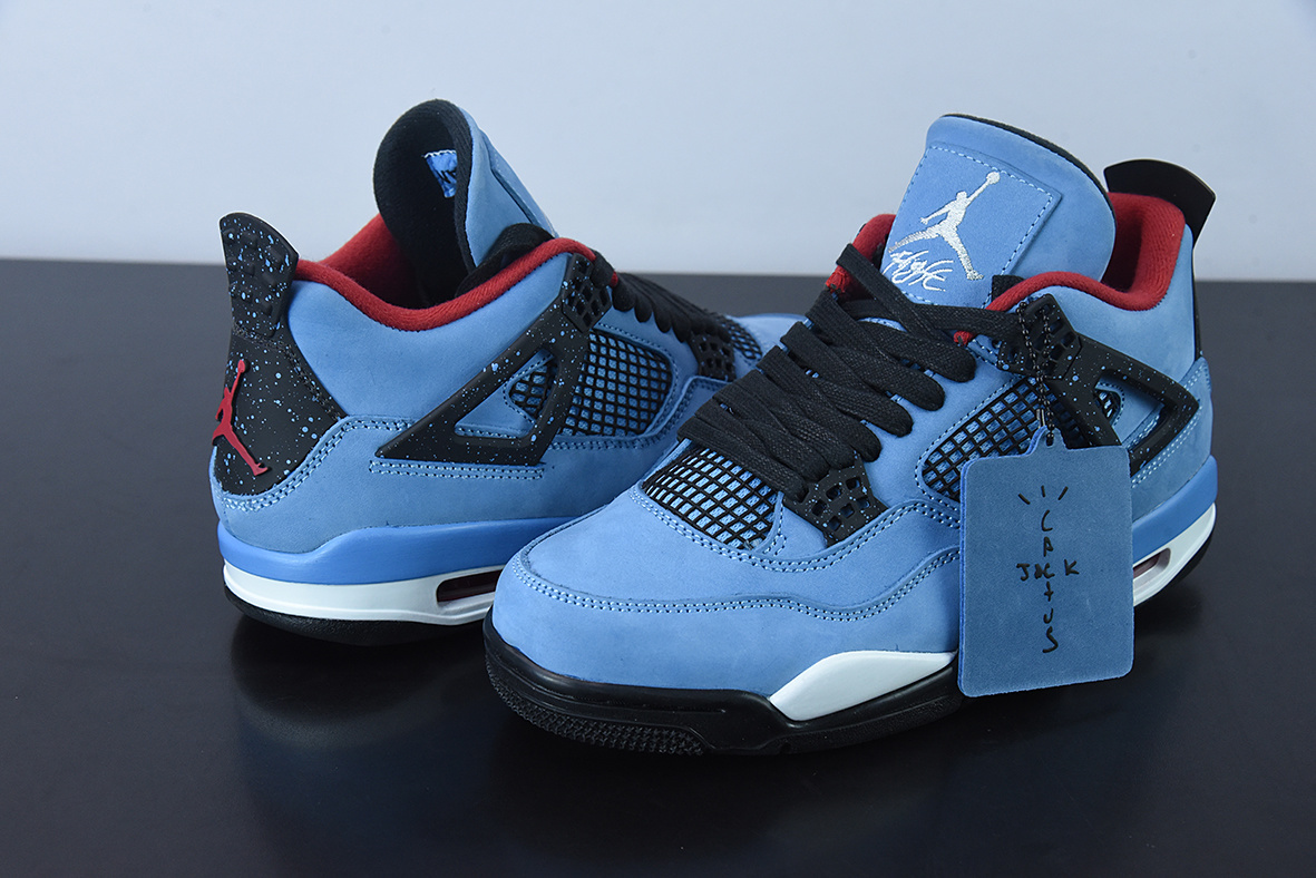 0H7G4 Travis Scott Cactus Jack x AJ4 Retro 4 AJ4 Collaboration Suede Blue 308497-406