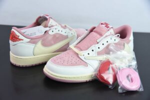 AFS71327347 FxTravis Scott x Air Jordan 1 Triple Collaboration Reverse Swoosh 9.0 White Pink Reverse Swoosh Low Top DM7866-600