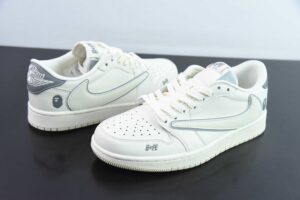 AFWG73424048 Travis Scott x Nike Air Jordan 1xBAPE White Grey Air Jordan 1 Reverse Swoosh Low Top Collaboration G Low Top Skate Shoes LJ5188-012