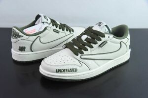 Custom AFWX33208940 Travis Scott x Air Jordan 1x UND Collaboration - White Green Reverse Swoosh Low Top Collaboration Colorway DF1845 535