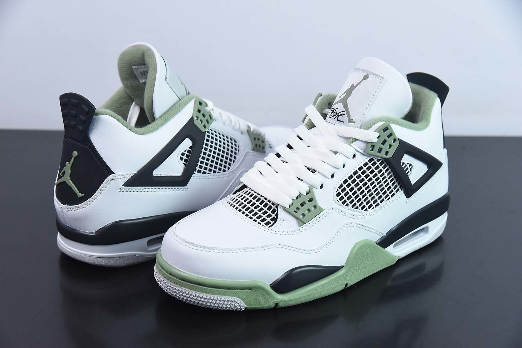 GPYJ55244152C AJ 4 Oil Green AJ4 Jordan 4 Basketball Shoes / White Green Black AQ9129-103
