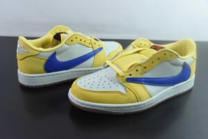 BLN75160145 Travis Scott x Air Jordan 1 Reverse Swoosh 7.0 OG Collaboration Yellow Blue DZ4137-700