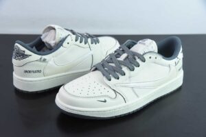 BLU55331532 Fragment x Travis Scott x Air Jordan 1 Reverse Swoosh UND Collaboration Grey DM7866-018
