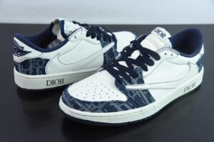 BLU55331532 Travis Scott x FDx Air Jordan 1 OG SP Collaboration White Blue Low Top Casual Skate Shoes CH6336-017