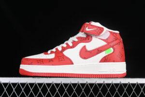 Louis Vuitton x Nike Air Force 1'07 Mid Collaboration Cream White Red Mid Top Casual Skate Shoes Custom LL0222-001