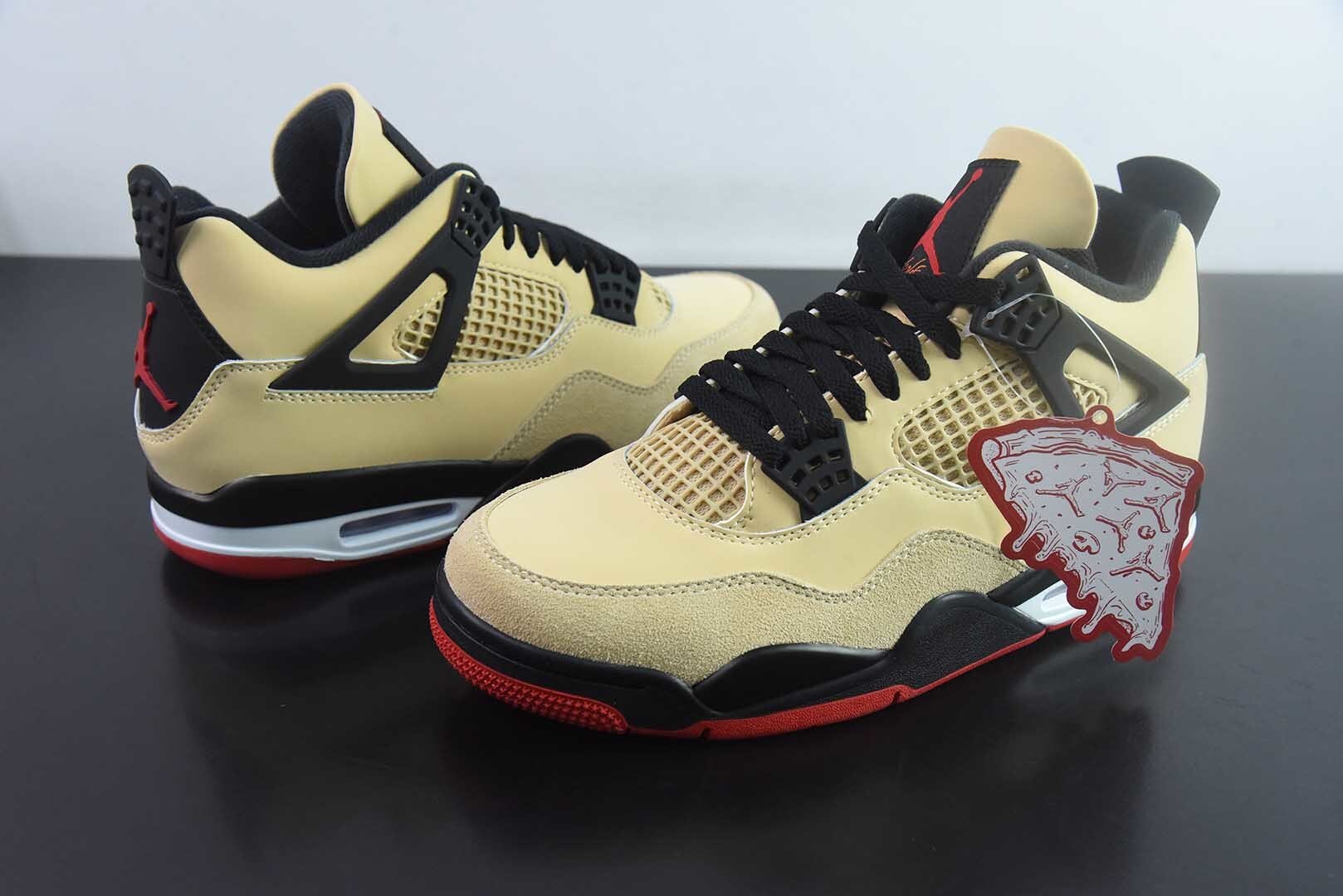 KHFK30531168 Nike AJ4 Retro Cream Yellow Black Red Mid Top Basketball Shoes IH2094-200