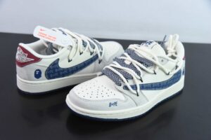 DFWP65343549 Bape x Nike Air Jordan 1 Blue Low Top SJ0086-133