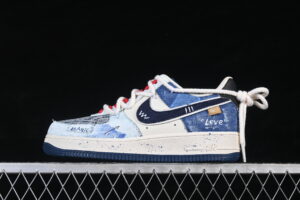 Nike Air Force 1'07 Low "Indigo-Dyed Love" Blue Air Force 1 Low Top Casual Skate Shoes Graffiti Hand Painted FB0607-707