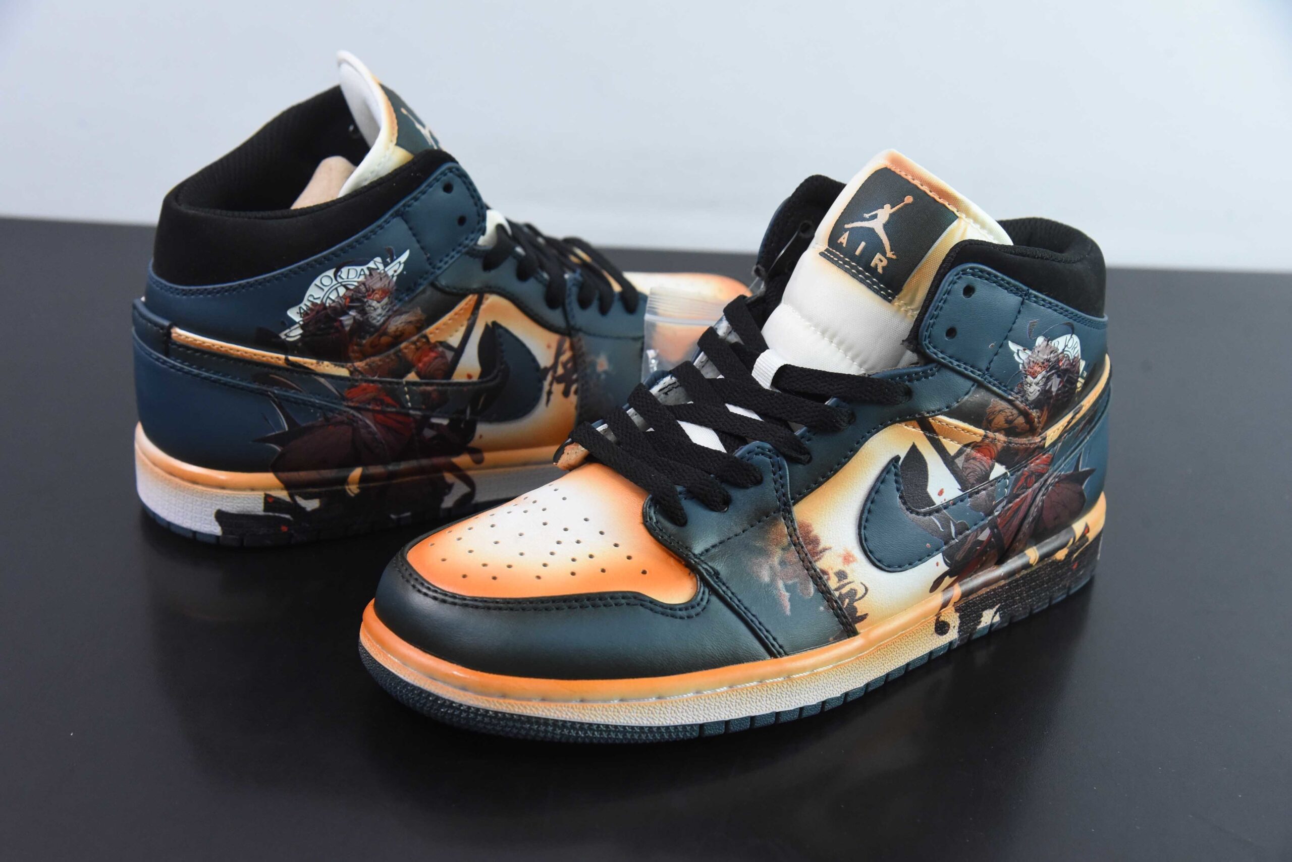 Custom FAJK17730935 Air Jordan 1 MID Air Jordan 1 Jordan 1 Black Mid Top Retro Basketball Shoes 554724-411