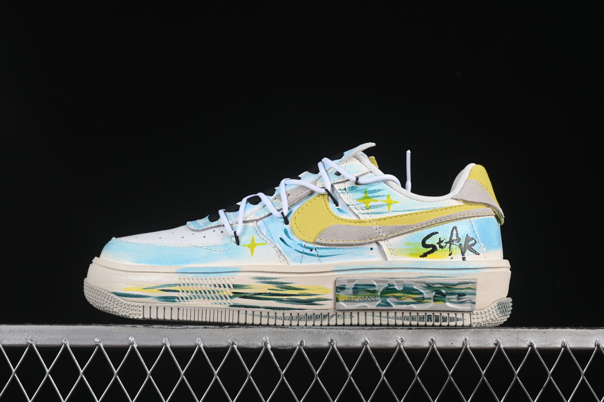 Nike Air Force 1'07 Low "Y B Stars" Yellow Blue Air Force 1 Low Top Casual Skate Shoes Graffiti Hand Painted DV6984-011