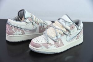 HAJQ37344039 Nike Air Jordan 1 Jordan 1 Low Top Casual Sports Basketball Shoes Cream Grey Pink 553560-053