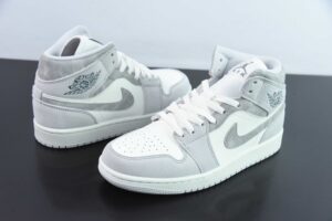 IAJL75753537 Nike Air Jordan 1 MidJordan 1 White Grey Colorway Mid Top Basketball Shoes FQ7720-002