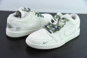 Custom LFWS93451649 Nike Air Jordan 1 Collaboration - Cream Green Low Top Retro Basketball Shoes DC2024-029