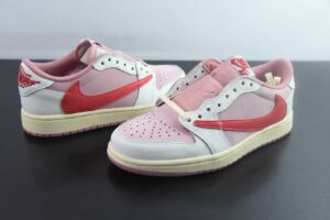 MFQ51367142 Travis Scott x FDx Air Jordan 1 OG SP Reverse Swoosh Triple Collaboration Low Top Basketball Shoes Pink IQ7604-101