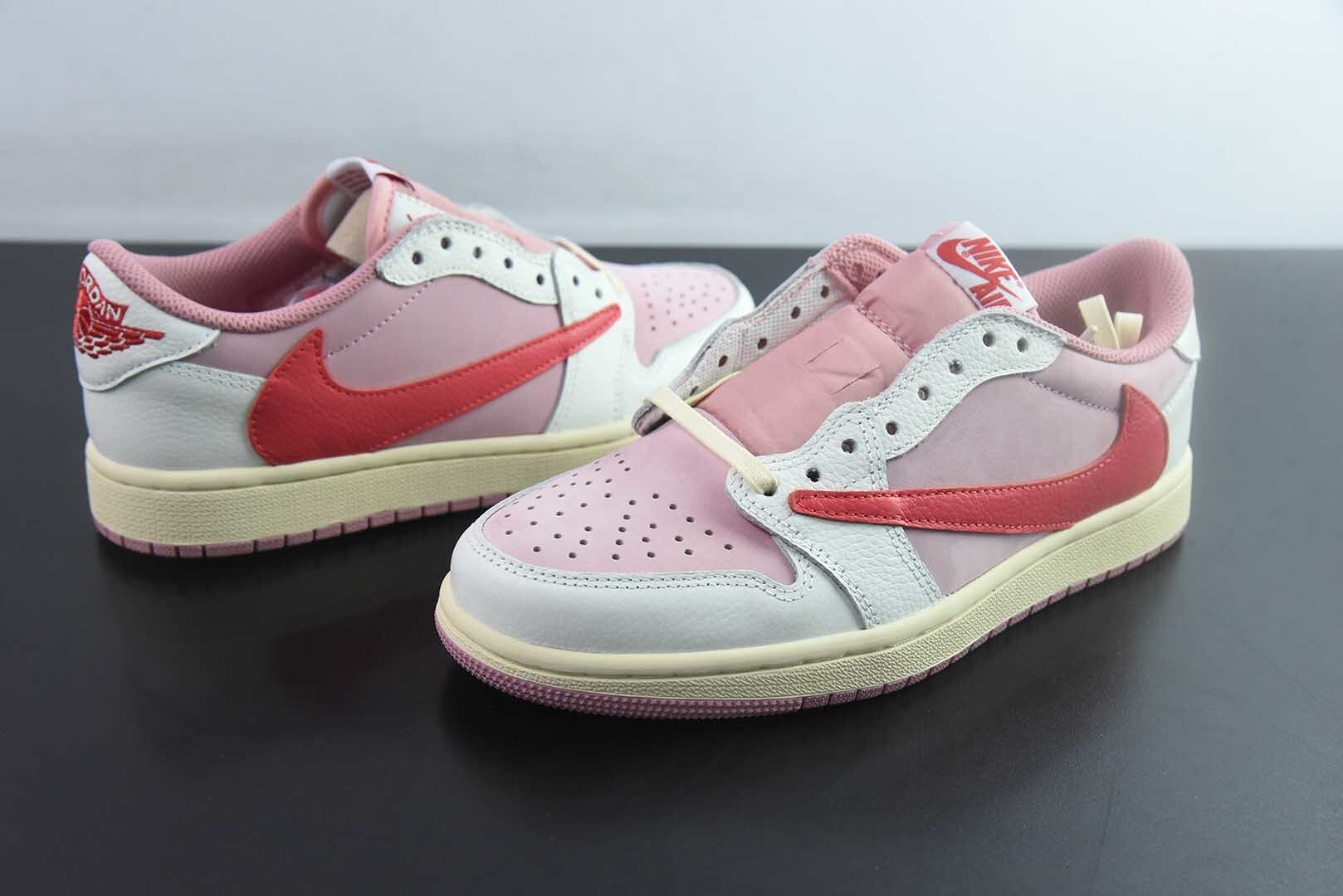 MFQ51367142 Travis Scott x FDx Air Jordan 1 OG SP Reverse Swoosh Triple Collaboration Low Top Basketball Shoes Pink IQ7604-101