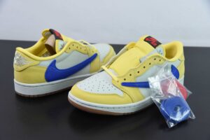 OHFE40660267 Travis Scott x Air Jordan 1 Jordan 1 TS Collaboration Reverse Swoosh DZ4137-700 Yellow Blue Reverse Swoosh