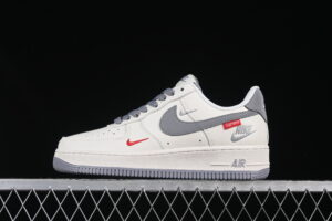 Nike Air Force 1'07 Low Supreme Collaboration Cream Grey Red Air Force 1 Low Top Casual Skate Shoes HH7518-039