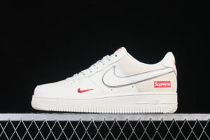 Nike Air Force 1'07 Low Supreme Collaboration Cream White Red Air Force 1 Low Top Casual Skate Shoes CS5288-052