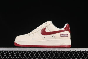 Nike Air Force 1'07 Low Supreme Collaboration Cream Red Air Force 1 Low Top Casual Skate Shoes DF0188-040