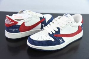 QFWK63955348 Travis Scott x Nike Air Jordan 1 xOne Version Triple Collaboration White Blue Red Reverse Swoosh YQ2088 670