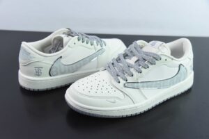 QFWR33925548 Travis Scott x FDxNike Air Jordan 1 OG SP Collaboration - Cream White Grey Low Top Culture Casual Skate Shoes DM7866-022