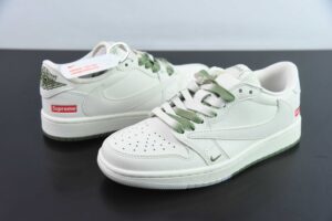 QFWR33925548 Travis Scott x FDxAir Jordan 1 OG Sup Collaboration Cream White Green Low Top Casual Skate Shoes BB2299-810