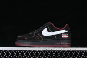 Nike Air Force 1'07 Low Supreme Collaboration Black Red Air Force 1 Low Top Casual Skate Shoes XZ6188-117
