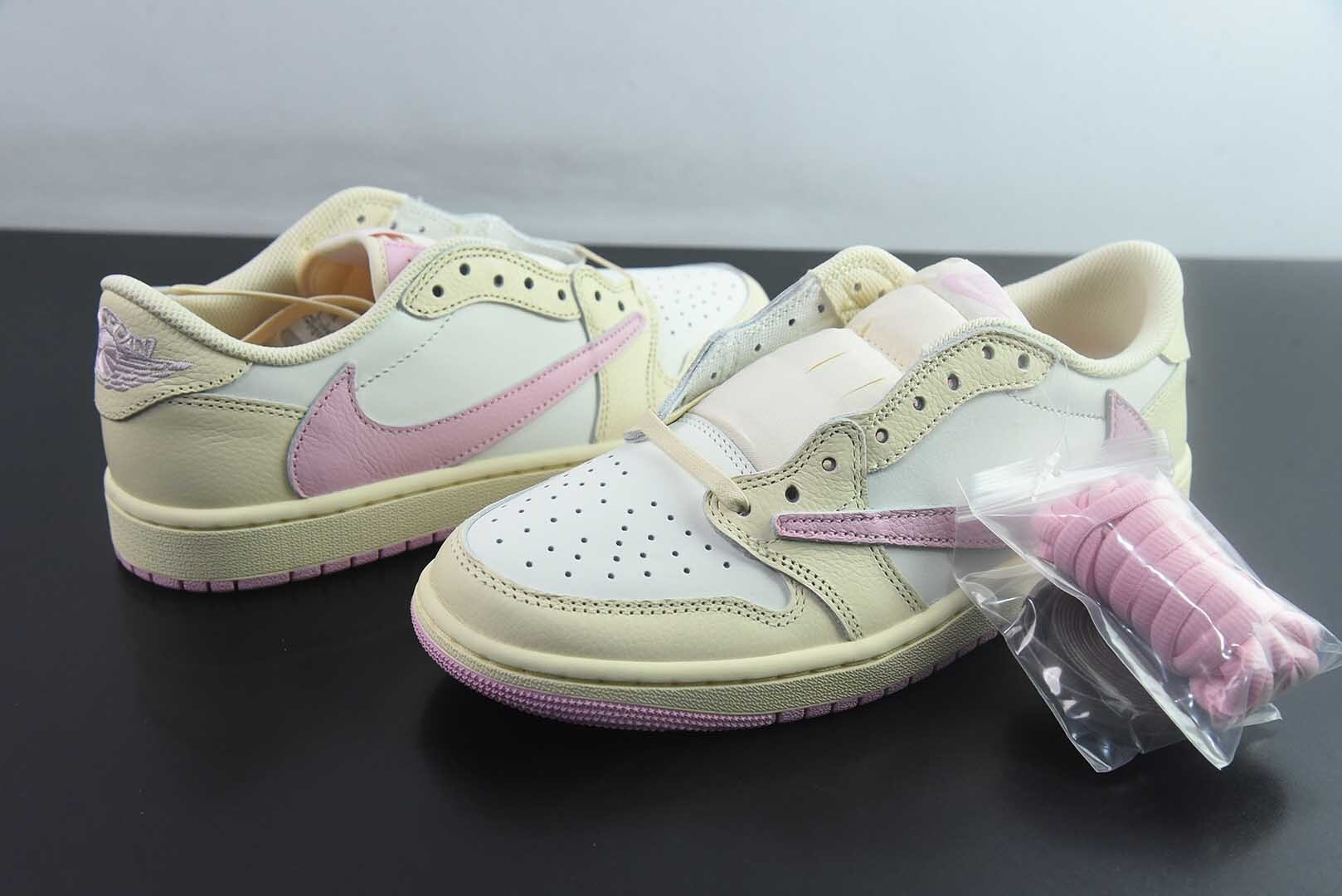 SHFN50567769 Reverse Swoosh Low Top White Yellow Pink Travis Scott x Air Jordan 1 OG SP TS Collaboration IQ7604-100