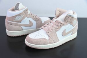 VQE97688832 Nike Air Jordan 1 Mid White Pink Mid Top Jordan 1 Mid Top Casual Sports Basketball Shoes FN7432-161