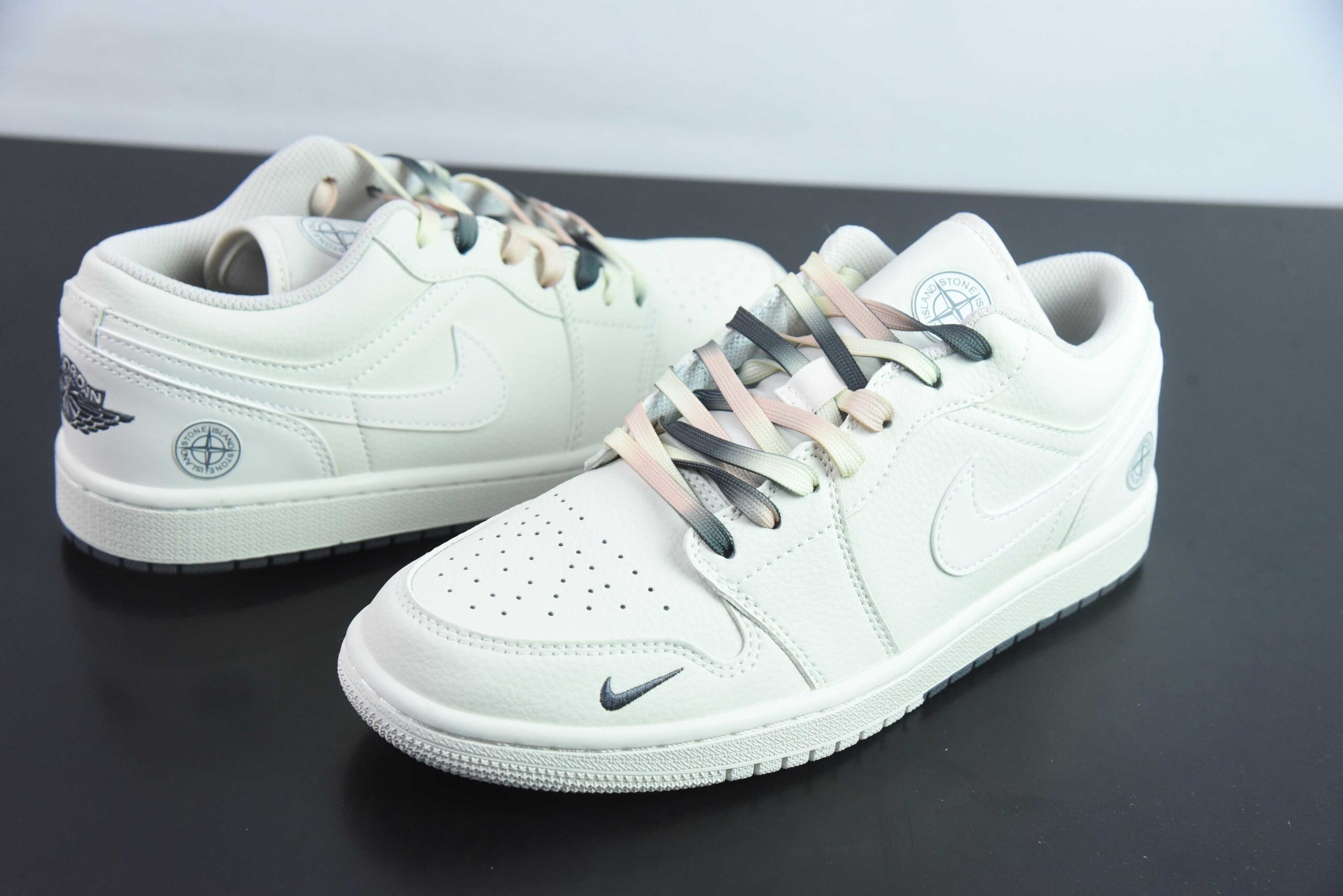 Custom WFWP33056546 Nike Air Jordan 1 Collaboration Cream White Black Low Top DC2024-025