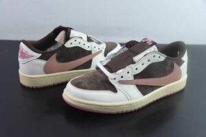 YLJ65332142 Travis Scott x Air Jordan 1 OG TS SP Reverse Swoosh Cream White Brown Pink DZ4137-206
