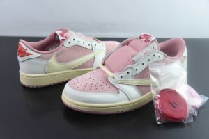 YLJ65332142 Travis Scott x Air Jordan 1 OG TS SP Reverse Swoosh Cream White Pink DM7866 600