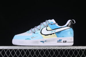 Nike Air Force 1'07 Low Blue Air Force 1 Low Top Casual Skate Shoes Graffiti Hand Painted FB8917-300