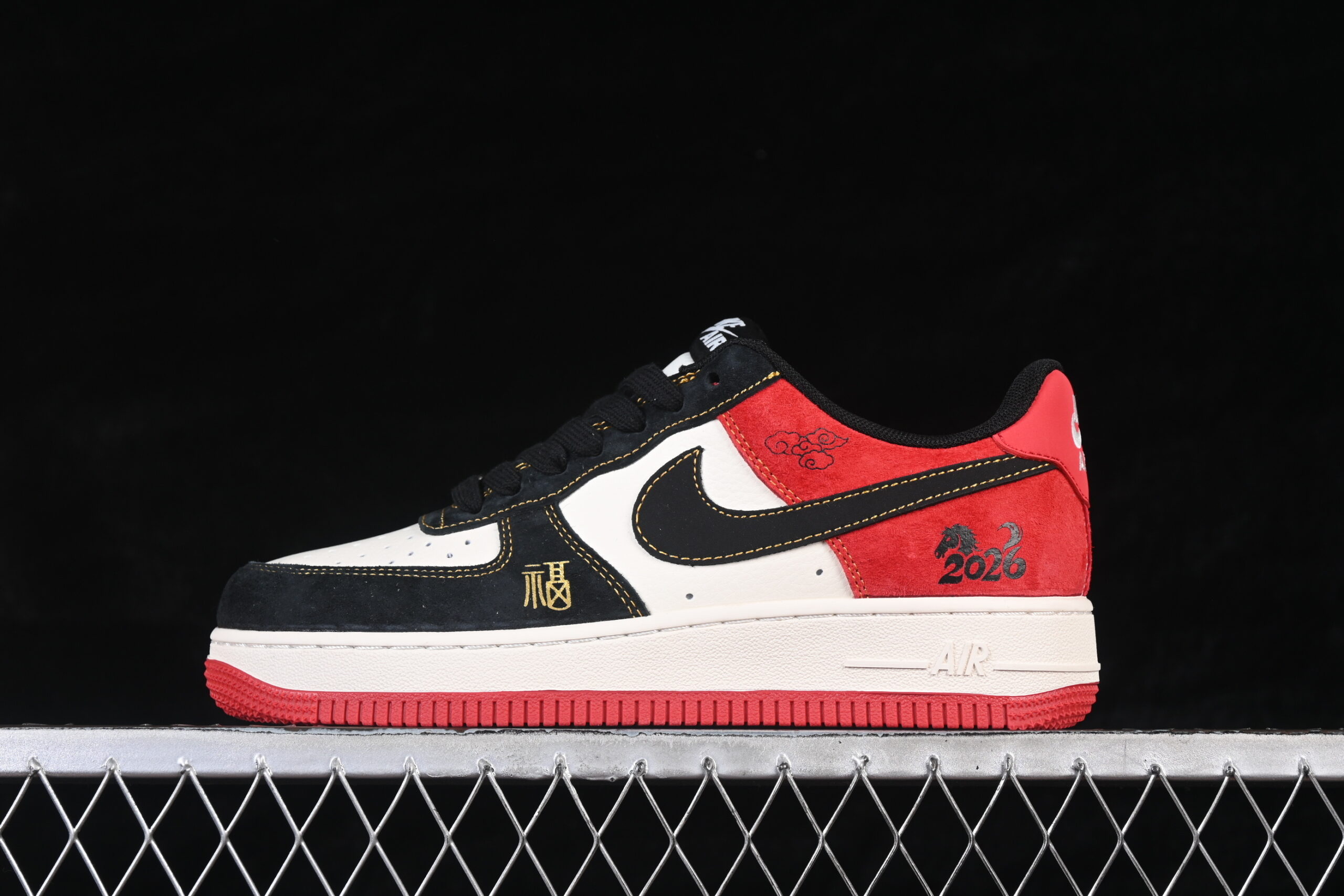 Nike Air Force 1'07 Low Black White Red Air Force 1 Low Top Casual Skate Shoes HT5088-618
