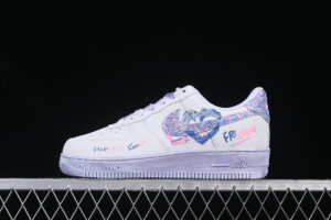 Nike Air Force 1'07 Low "Double Hearts" Pink Blue Air Force 1 Low Top Casual Skate Shoes Graffiti Hand Painted CZ0377-002