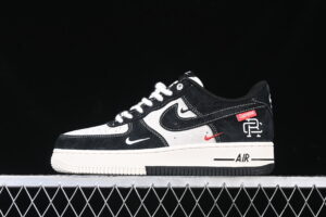 Nike Air Force 1'07 Low Supreme Collaboration Cream Black Air Force 1 Low Top Casual Skate Shoes SJ6698-019