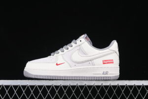 Nike Air Force 1'07 Low Supreme Collaboration Cream Grey Red Air Force 1 Low Top Casual Skate Shoes BB7518-011