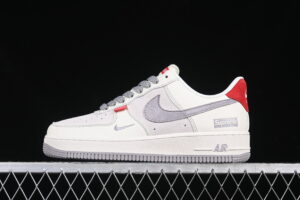 Nike Air Force 1'07 Low Supreme Collaboration Cream Grey Red Air Force 1 Low Top Casual Skate Shoes BB7518-020
