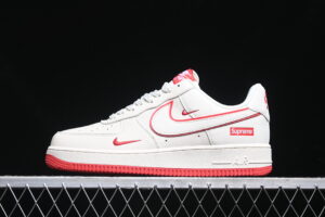 Nike Air Force 1'07 Low Supreme Collaboration - White Red Air Force 1 Low Top Casual Skate Shoes DF0188-011