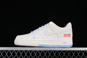 Nike Air Force 1'07 Low Supreme Collaboration - White Blue Air Force 1 Low Top Casual Skate Shoes BB9599-202