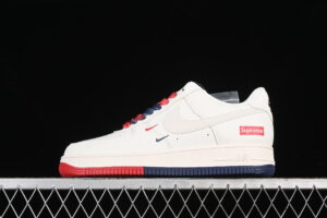Nike Air Force 1'07 Low Supreme Collaboration - Cream Red Blue Air Force 1 Low Top Casual Skate Shoes Double Swoosh XZ6188-008