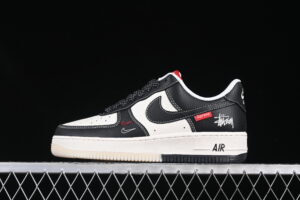 Nike Air Force 1'07 Low Supreme Collaboration Black Red Air Force 1 Low Top Casual Skate Shoes HH7518-043