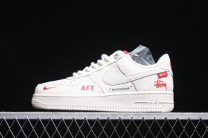 Nike Air Force 1'07 Low Collaboration -AF1 Cream White Red Air Force 1 Low Top Casual Skate Shoes SJ6698-016