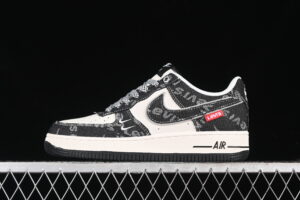 Nike Air Force 1'07 Low Collaboration - Cream Black Air Force 1 Low Top Casual Skate Shoes Double Swoosh SJ6698-001