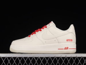 Supreme x Nike Air Force 1'07 Low Cream White Red Collaboration Air Force 1 Low Top Casual Skate Shoes SU0220-001